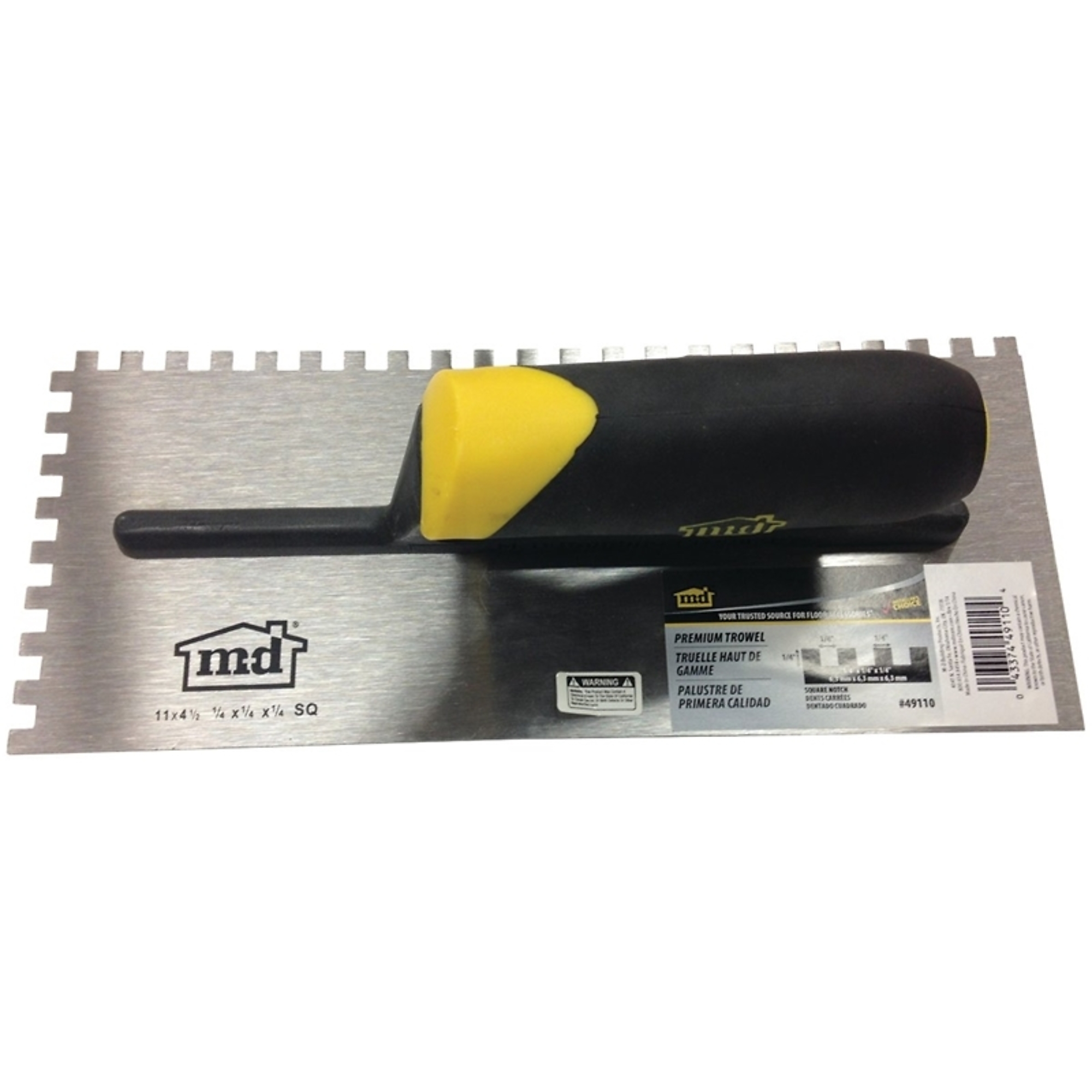 M-D TROWEL SQ NOTCH 1/4X1/4X1/4in., Product Type Trowel, Width 4.5 in, Length 11 in, Model# 49110
